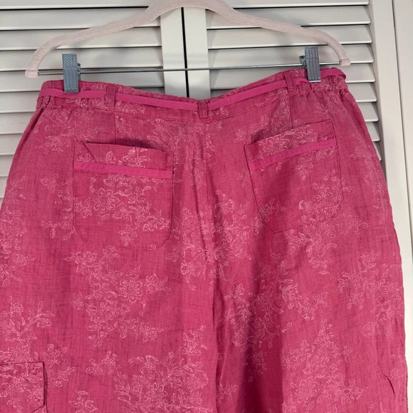 J. Jill Linen Wide Leg Cropped Pink Pants Pockets Size 14 NEW - Picture 4 of 7